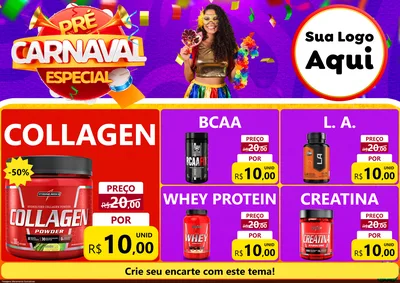 Modelo de Encarte para Encarte A4 Horizontal com o tema Pré-Carnaval Especial para Suplementos alimentares