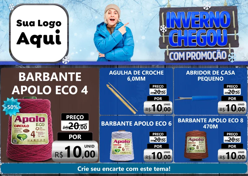Modelo de Encarte para Encarte A4 Horizontal com o tema Inverno Chegou Com Promoção para Armarinho e Aviamentos