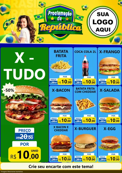 Modelo de Encarte para Encarte A4 Vertical com o tema Proclamação da República para Hamburgueria