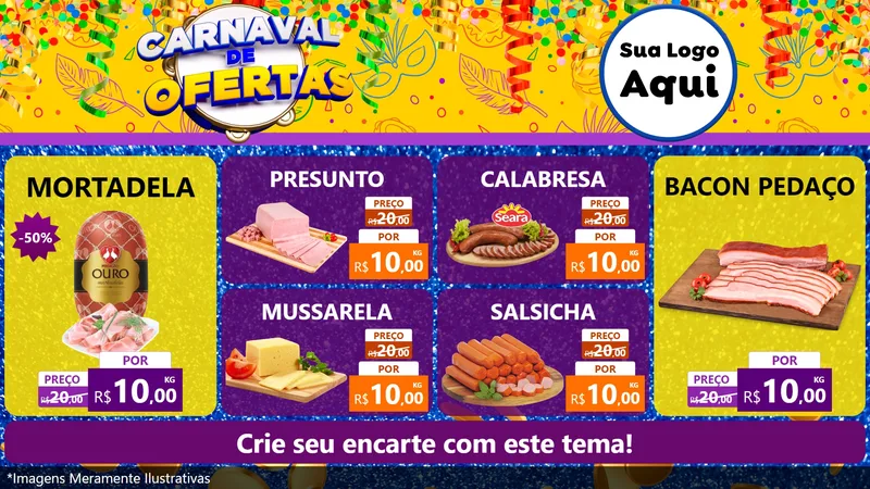 Modelo de TV para TV Horizontal com o tema Carnaval de Ofertas para Frios e Laticínios
