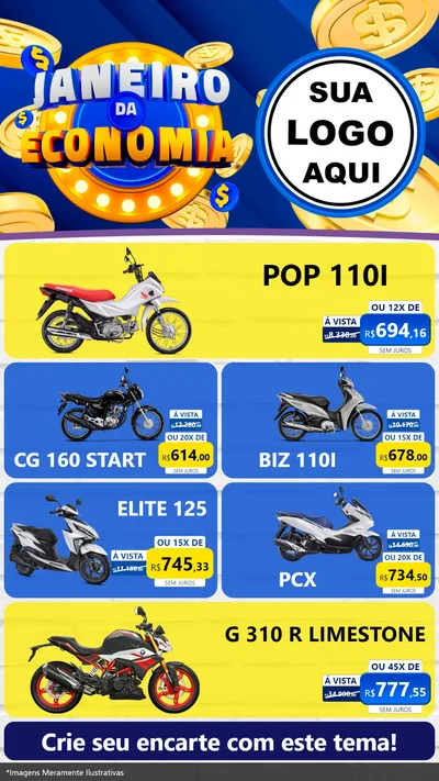 Modelo de TV para TV Vertical com o tema Janeiro da Economia para Concessionaria de Motos
