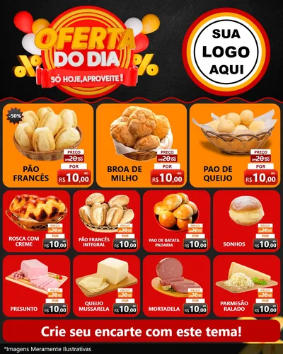 Modelo de Rede Social para Feed Instagram com o tema Oferta do Dia - Só hoje, Aproveite! para Padaria
