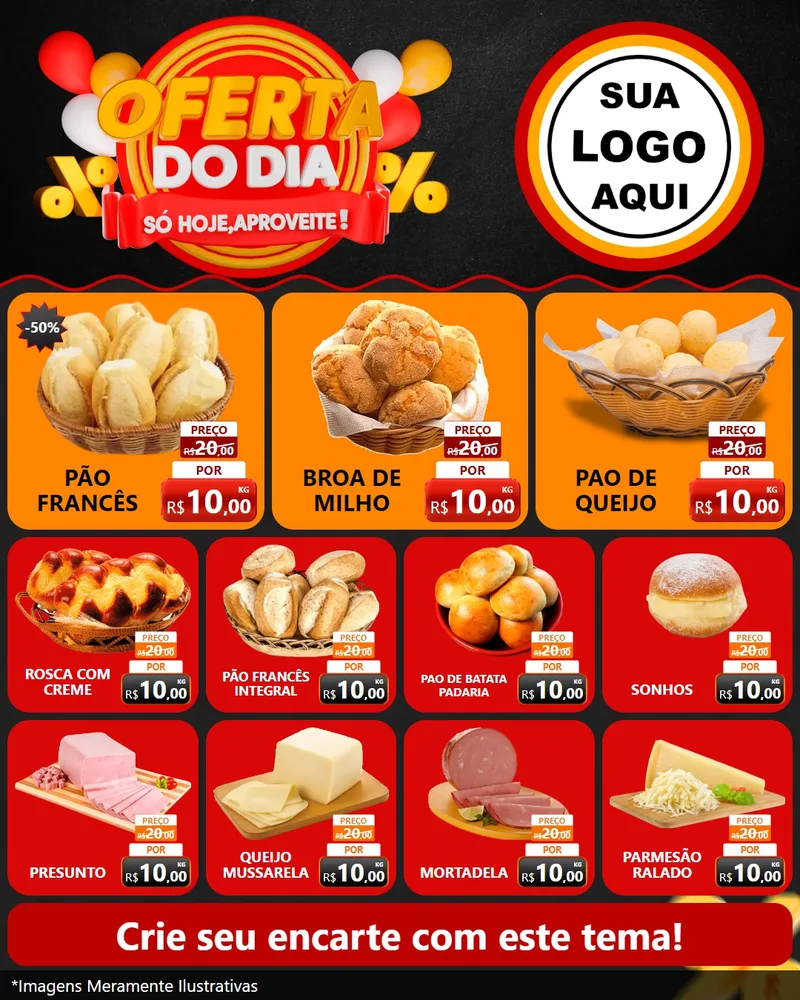 Modelo de Rede Social para Feed Instagram com o tema Oferta do Dia - Só hoje, Aproveite! para Padaria