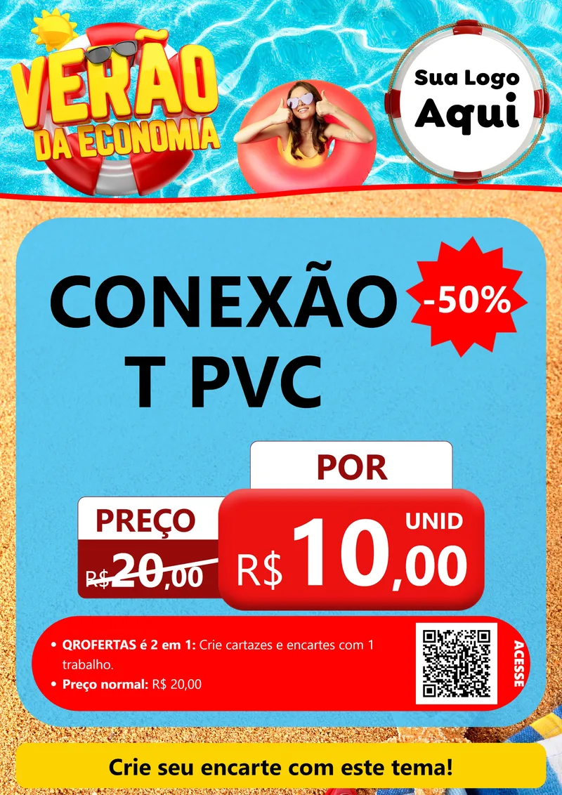 Modelo de Cartaz para Cartaz A4 Vertical com o tema Verão da Economia para Tubos e conexões