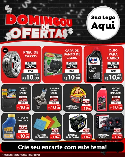 Modelo de Rede Social para Feed Instagram com o tema Domingou de Ofertas para Auto peças