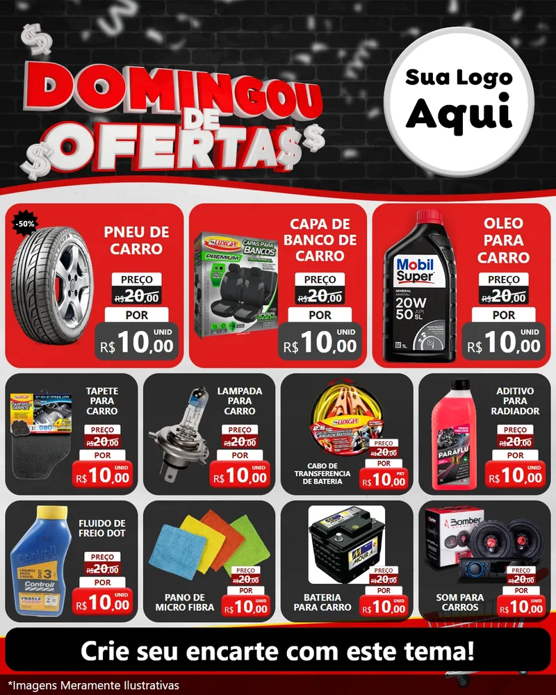 Modelo de Rede Social para Feed Instagram com o tema Domingou de Ofertas para Auto peças