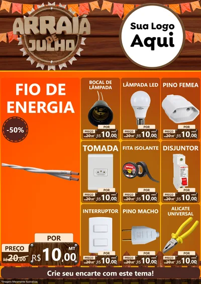 Modelo de Encarte para Encarte A4 Vertical com o tema Arraiá de Julho - Junina para Materiais Elétricos