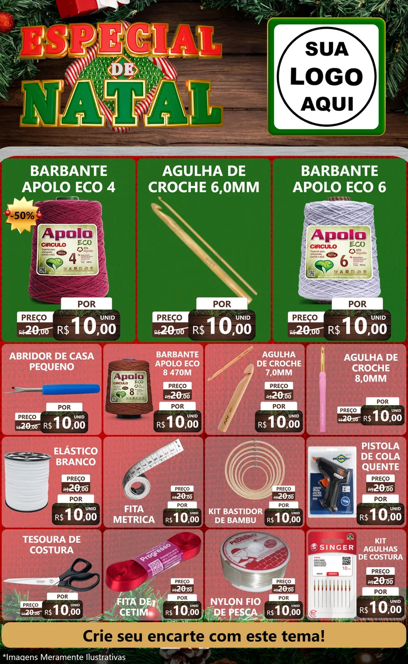 Modelo de Encarte para Encarte Grande com o tema Especial de Natal para Armarinho e Aviamentos