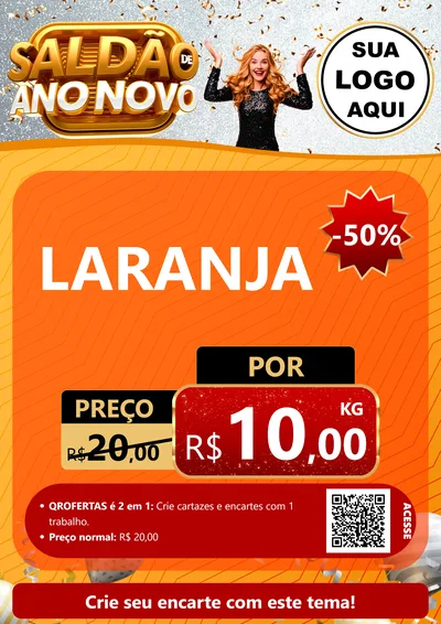 Modelo de Cartaz para Cartaz A4 Vertical com o tema Saldão de Ano Novo para Hortifrúti