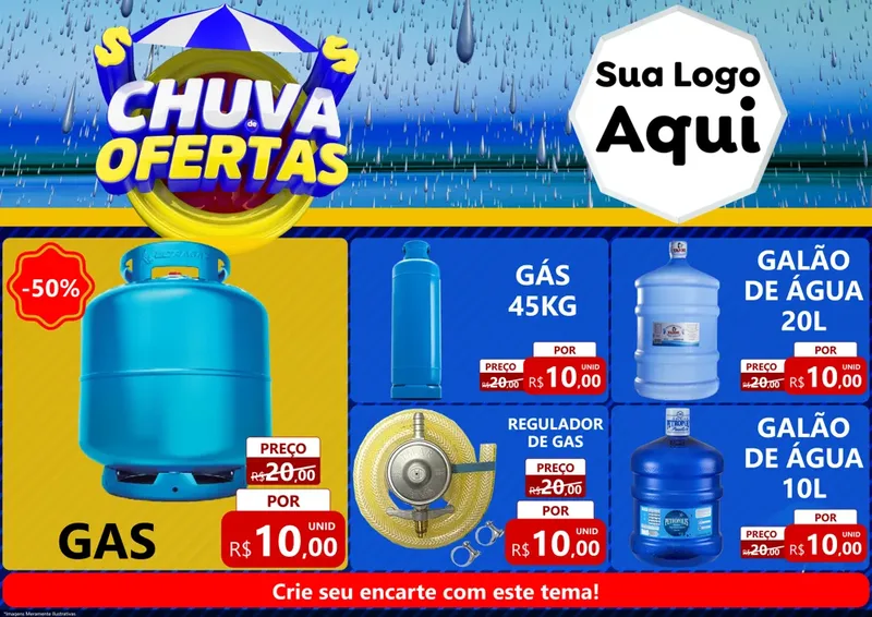 Modelo de Encarte para Encarte A4 Horizontal com o tema Chuva de Ofertas para Água e gás