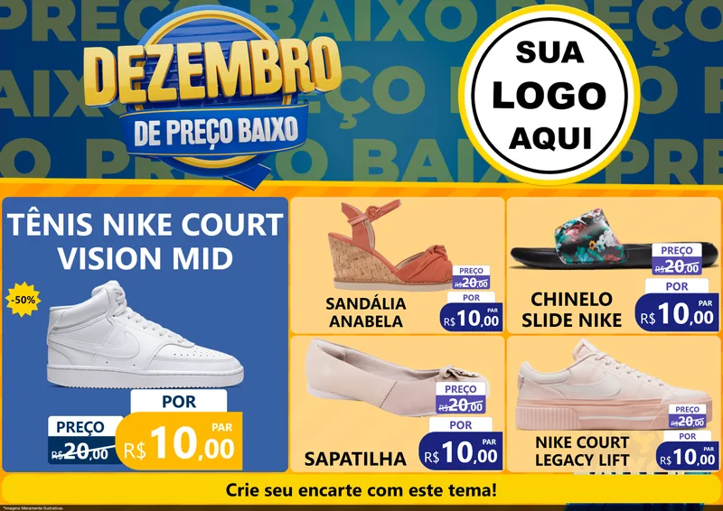 Modelo de Encarte para Encarte A4 Horizontal com o tema Dezembro de Preço Baixo para Calçados