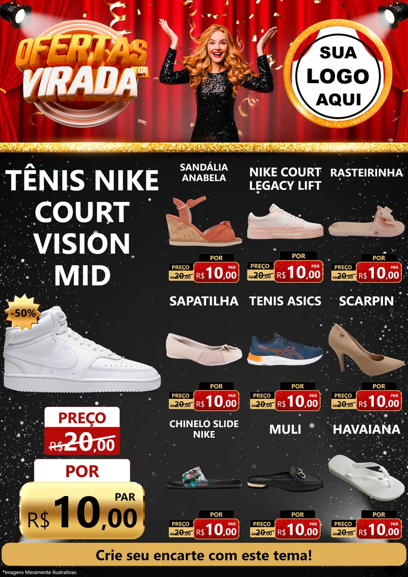 Modelo de Encarte para Encarte A4 Vertical com o tema Ofertas da Virada para Calçados