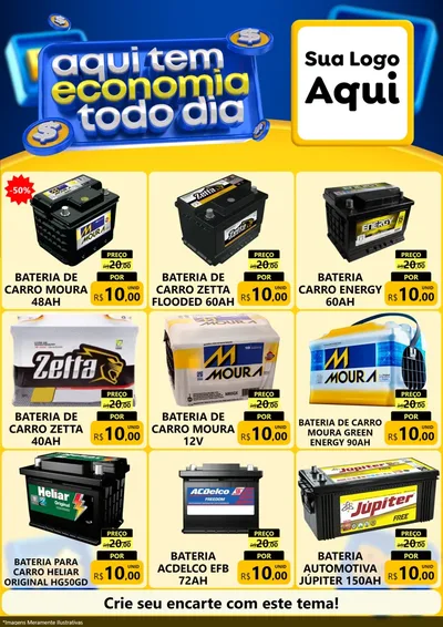 Modelo de Encarte para Encarte A4 Vertical com o tema Aqui Tem Economia Todo Dia para Baterias Elétricas