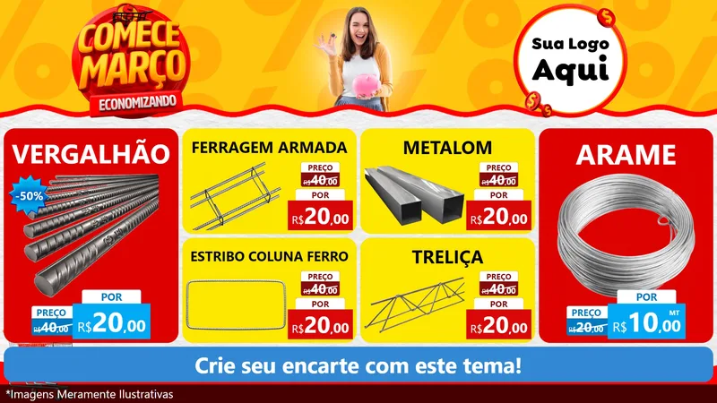 Modelo de TV para TV Horizontal com o tema Comece Março Economizando para Ferragens