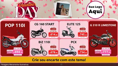 Modelo de TV para TV Horizontal com o tema Valentine's Day para Concessionaria de Motos