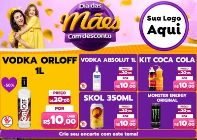 Modelo de Encarte para Encarte A4 Horizontal com o tema Dia das Mães com Desconto para Distribuidora de bebidas