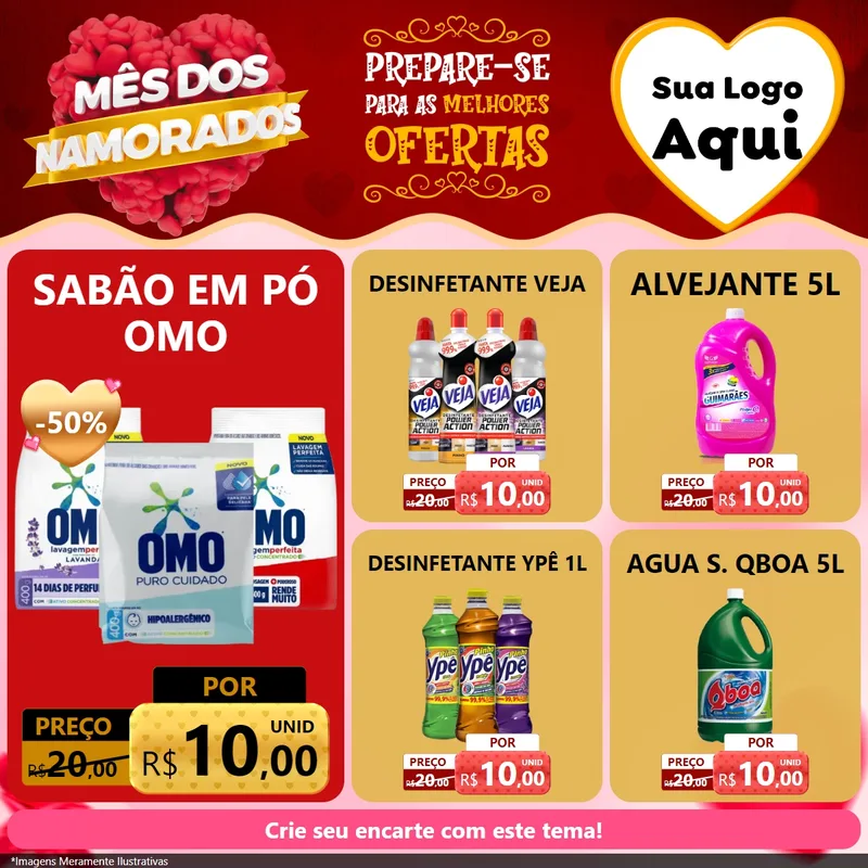 Modelo de Rede Social para Feed Facebook com o tema Mês dos Namorados para Produtos de Limpeza