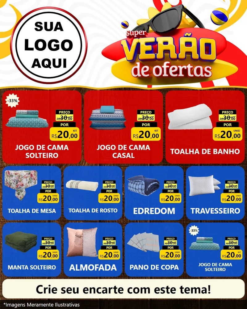 Modelo de Rede Social para Feed Instagram com o tema Super Verão de Ofertas para Cama, Mesa e Banho