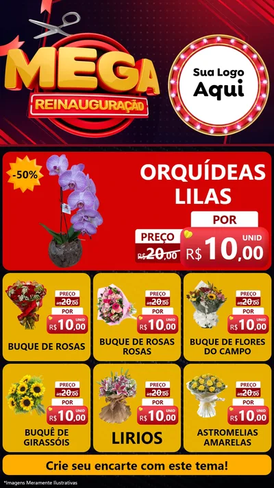 Modelo de Rede Social para Stories com o tema Mega Reinauguração para Floricultura e jardim