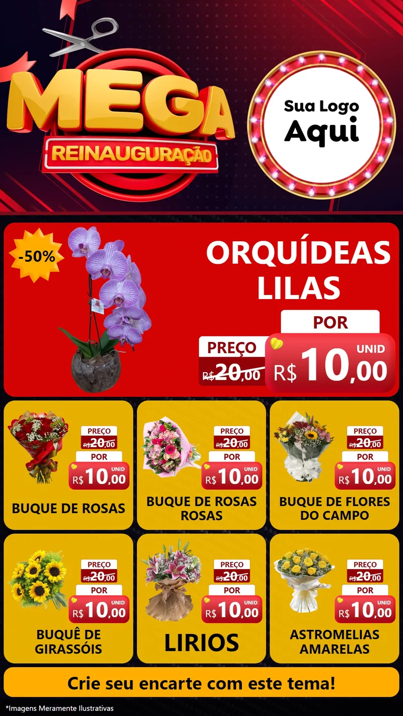 Modelo de Rede Social para Stories com o tema Mega Reinauguração para Floricultura e jardim