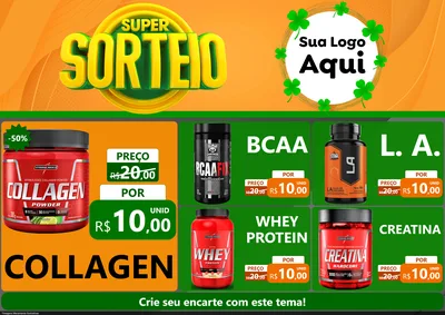 Modelo de Encarte para Encarte A4 Horizontal com o tema Super Sorteio para Suplementos alimentares