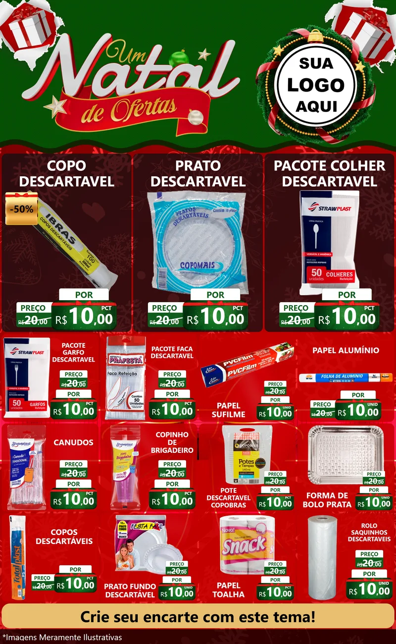 Modelo de Encarte para Encarte Grande com o tema Um Natal de Ofertas para Embalagens