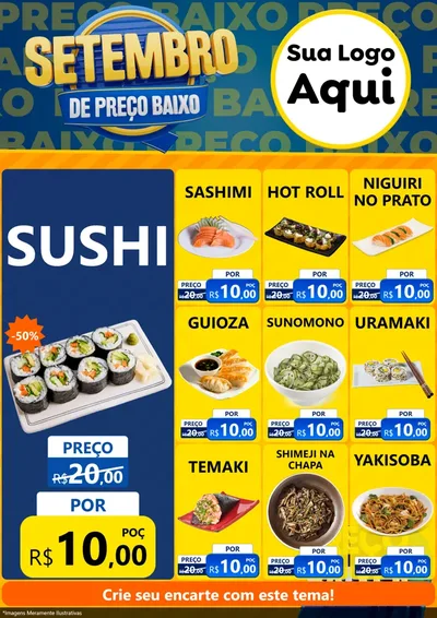 Modelo de Encarte para Encarte A4 Vertical com o tema Setembro De Preço Baixo para Comida japonesa