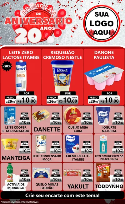 Modelo de Encarte para Encarte Grande com o tema Promoção de Aniversário - 20 Anos para Frios e Laticínios