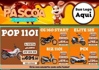 Modelo de Encarte para Encarte A4 Horizontal com o tema Páscoa Fantástica para Concessionaria de Motos