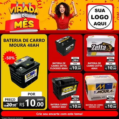 Modelo de Rede Social para Feed Facebook com o tema Virada de Mês para Baterias Elétricas
