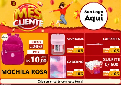 Modelo de Encarte para Encarte A4 Horizontal com o tema Mês do Cliente para Papelaria