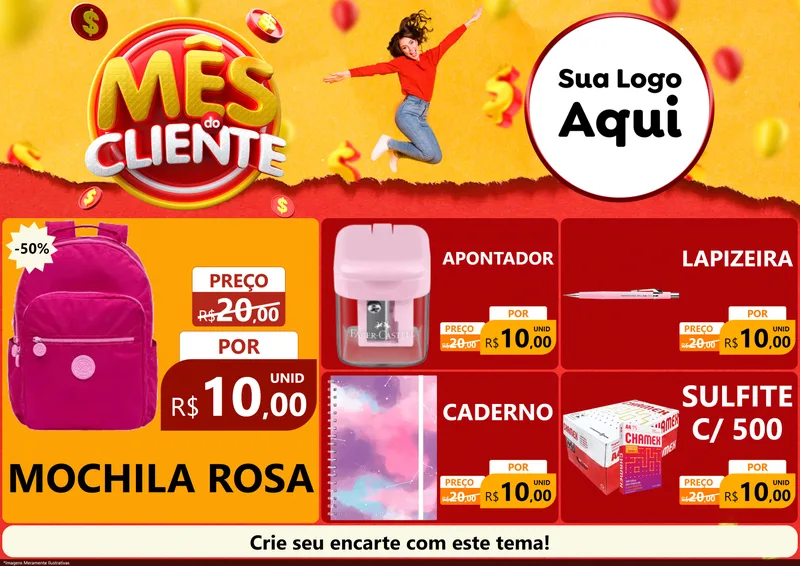 Modelo de Encarte para Encarte A4 Horizontal com o tema Mês do Cliente para Papelaria