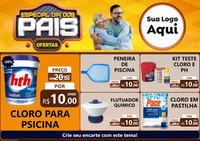 Modelo de Encarte para Encarte A4 Horizontal com o tema Especial Dia dos Pais para Produtos para Piscina