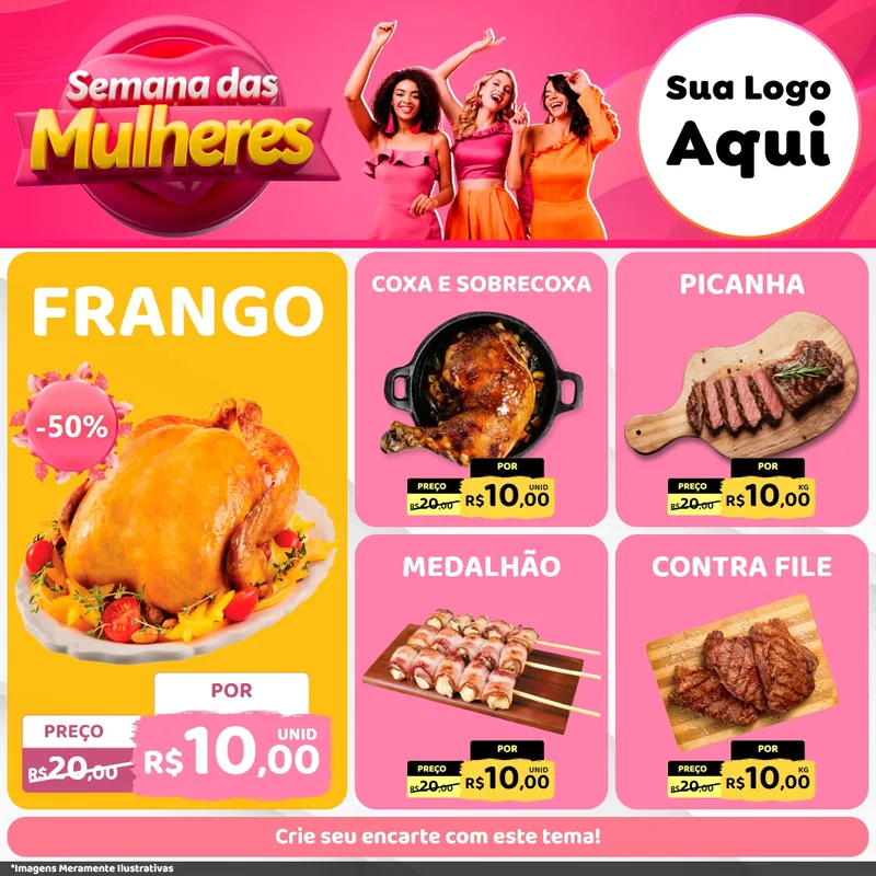 Modelo de Rede Social para Feed Facebook com o tema Semana das Mulheres para Assados