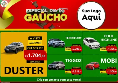 Modelo de Encarte para Encarte A4 Horizontal com o tema Especial Dia do Gaúcho para Concessionaria de Carros