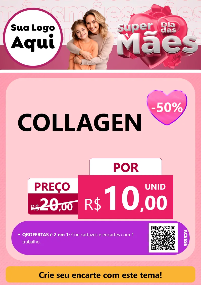 Modelo de Cartaz para Cartaz A4 Vertical com o tema Super Dia Das Mães para Suplementos alimentares