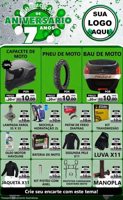 Modelo de Encarte para Encarte Grande com o tema Promoção de Aniversário - 7 Anos para Moto peças