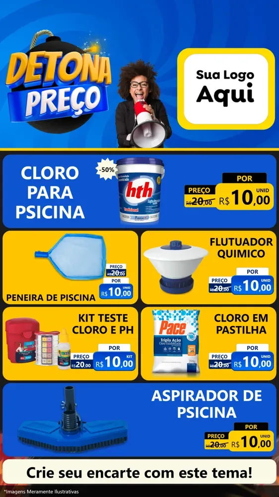 Modelo de TV para TV Vertical com o tema Detona Preços para Produtos para Piscina