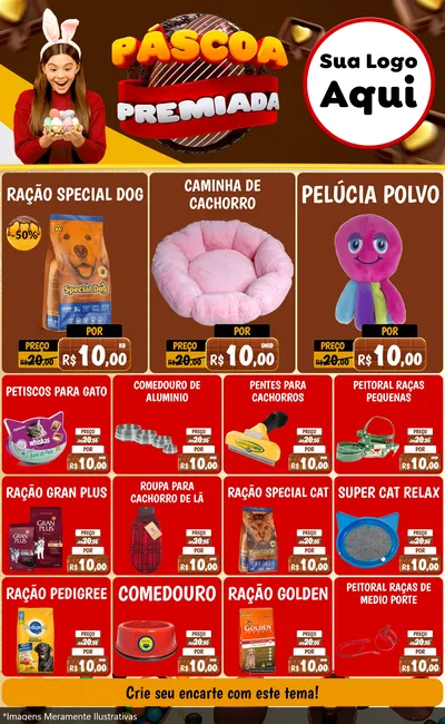 Modelo de Encarte para Encarte Grande com o tema Páscoa Premiada para Pet Shop