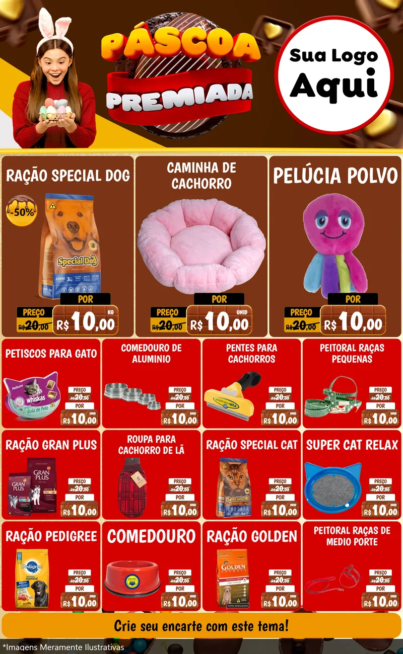 Modelo de Encarte para Encarte Grande com o tema Páscoa Premiada para Pet Shop