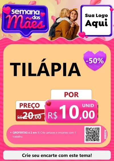Modelo de Cartaz para Cartaz A4 Vertical com o tema Semana das Mães para Peixaria