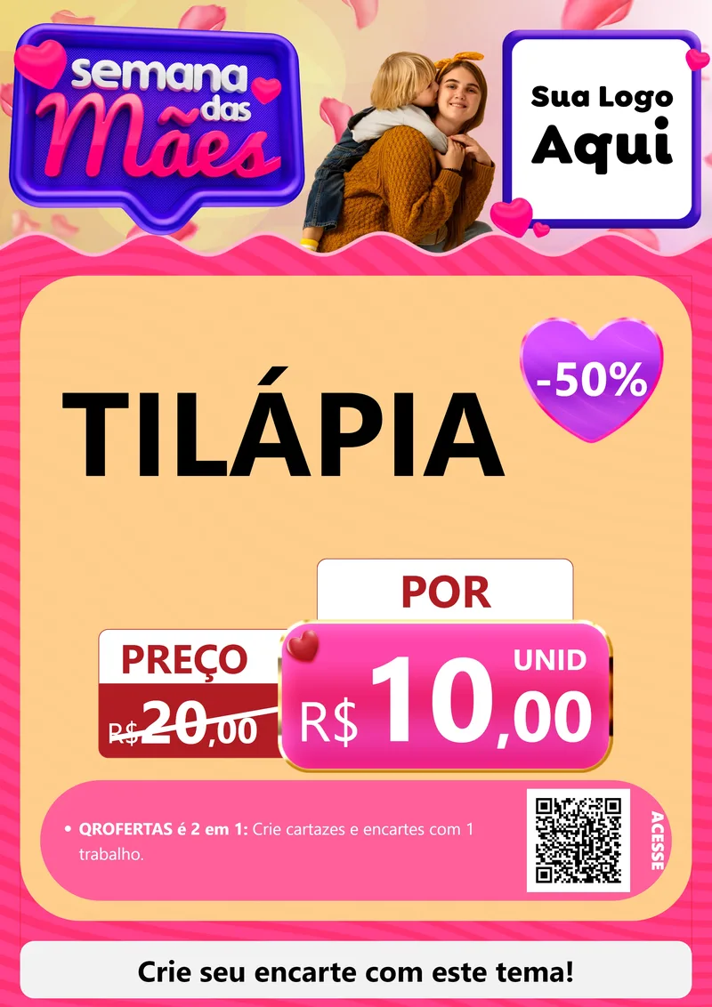 Modelo de Cartaz para Cartaz A4 Vertical com o tema Semana das Mães para Peixaria