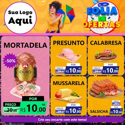 Modelo de Rede Social para Feed Facebook com o tema Folia de Ofertas para Frios e Laticínios