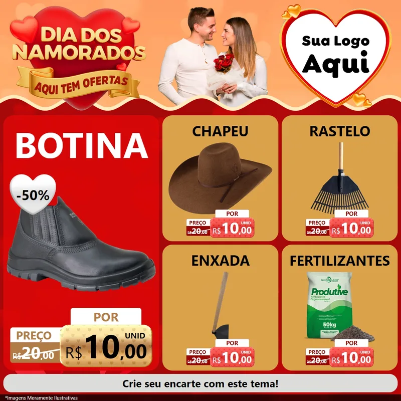 Modelo de Rede Social para Feed Facebook com o tema Dia dos Namorados - Aqui Tem Ofertas para Agropecuária