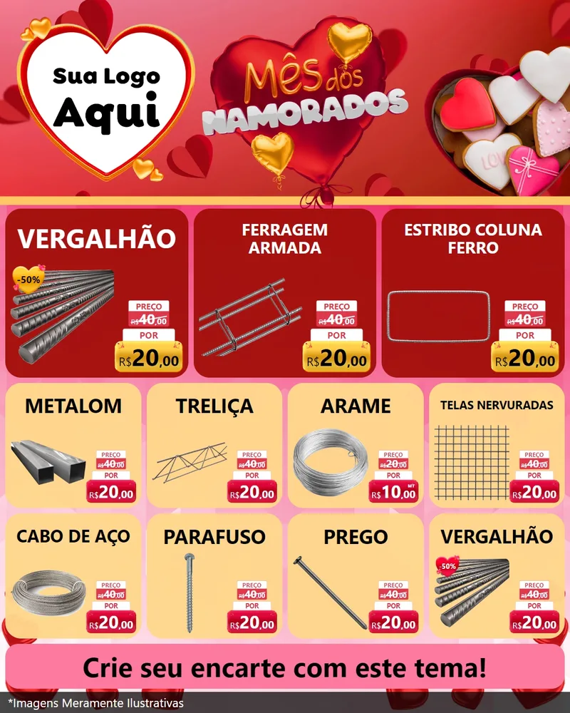 Modelo de Rede Social para Feed Instagram com o tema Mês dos Namorados para Ferragens