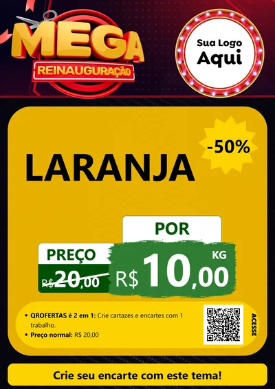Modelo de Cartaz para Cartaz A4 Vertical com o tema Mega Reinauguração para Hortifrúti