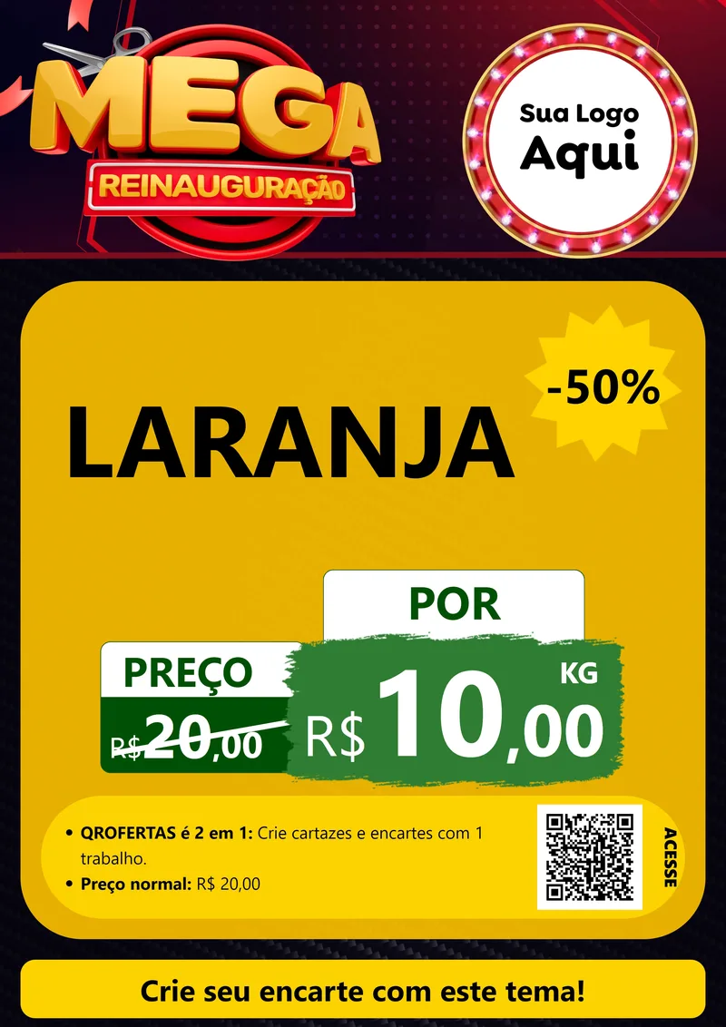 Modelo de Cartaz para Cartaz A4 Vertical com o tema Mega Reinauguração para Hortifrúti