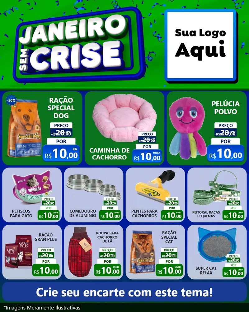 Modelo de Rede Social para Feed Instagram com o tema Janeiro Sem Crise para Pet Shop