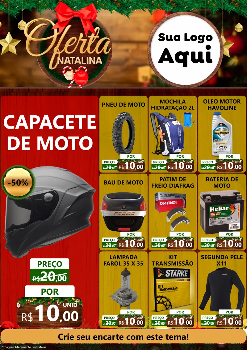 Modelo de Encarte para Encarte A4 Vertical com o tema Ofertas Natalina para Moto peças