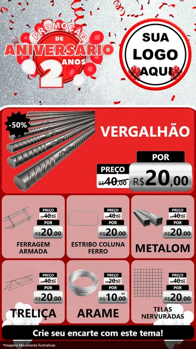 Modelo de Rede Social para Stories com o tema Promoção de Aniversário - 2 Anos para Ferragens